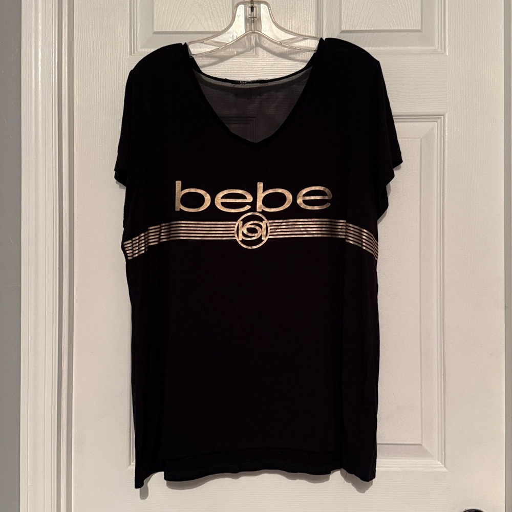 Bebe Black Tee with Gold Accents